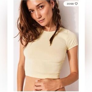 Free People Cream Short Sleeve Top NWOT